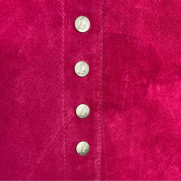 Live A Little XL Hot Pink Suede Leather Snap Button Up Fitted Jacket Pockets - Picture 4 of 10